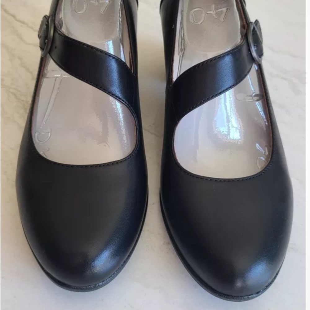 Dansko Black Leather Mary Jane Heels with Cross Strap